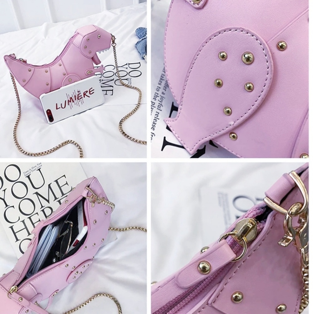Dinosaur Purse Pink & Gold Hardware Crossbody Bag - Picture 4 of 8